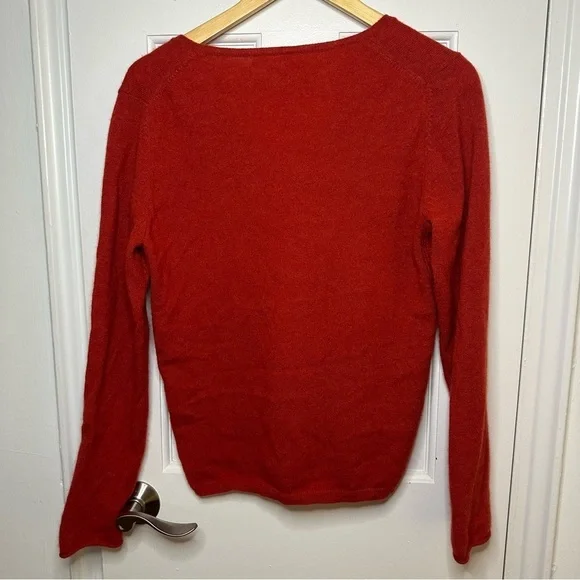 NOT SHY 100% Cashmere V Neck Sweater France Designer Old Money Orange Medium - Picture 3 of 5